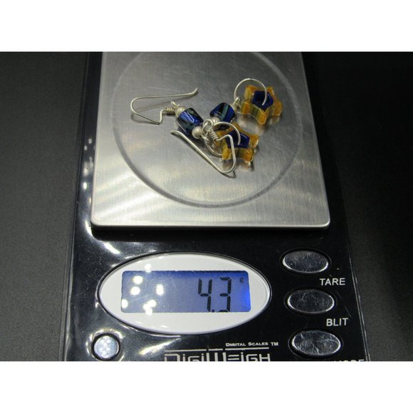 Sterling Silver Colorful Plastic Star Dangle Earrings Vintage Wedding Engagement - Picture 4 of 4